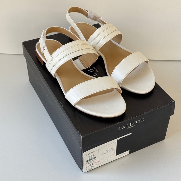 Talbots  "Keri" White Leather Sandals - Size 8.5 Medium - New with Box - Picture 1 of 2